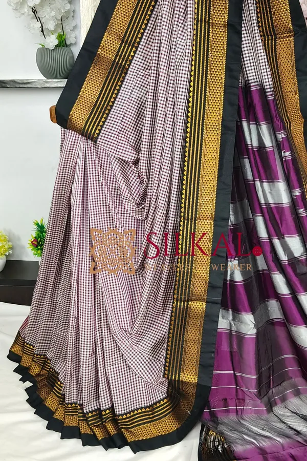 Ilkal_Small_Check_Cotton_Silk_Saree_SKL03997