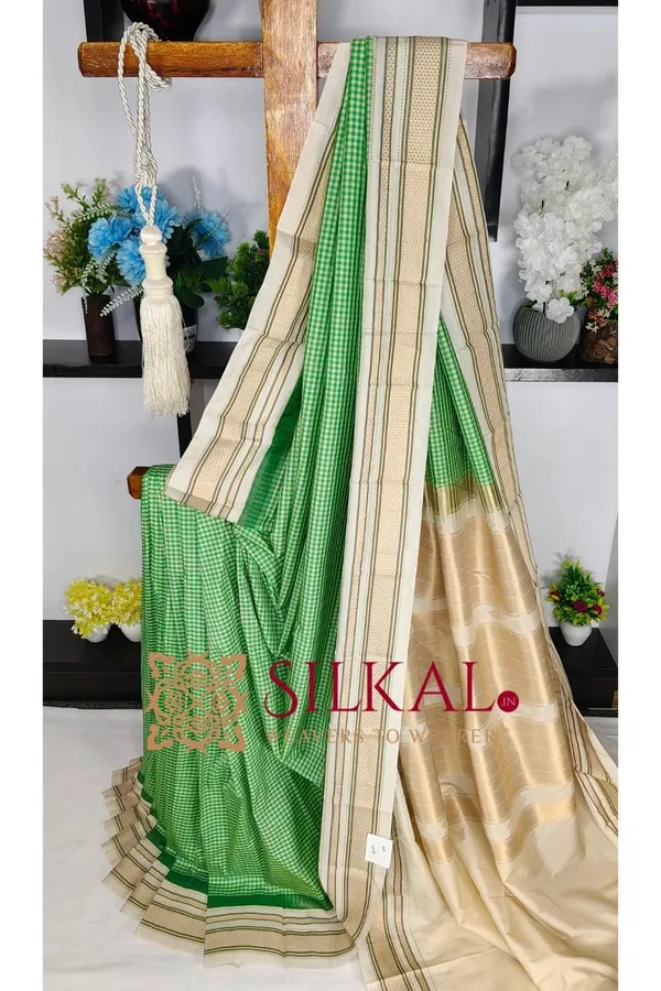 Ilkal_Small_Check_Cotton_Silk_Saree_SKL03998