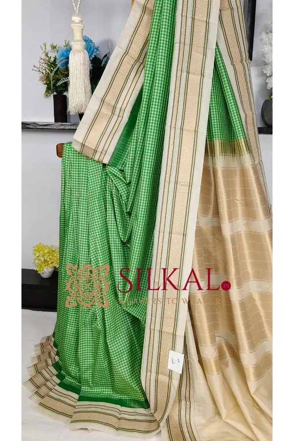 Ilkal_Small_Check_Cotton_Silk_Saree_SKL03998