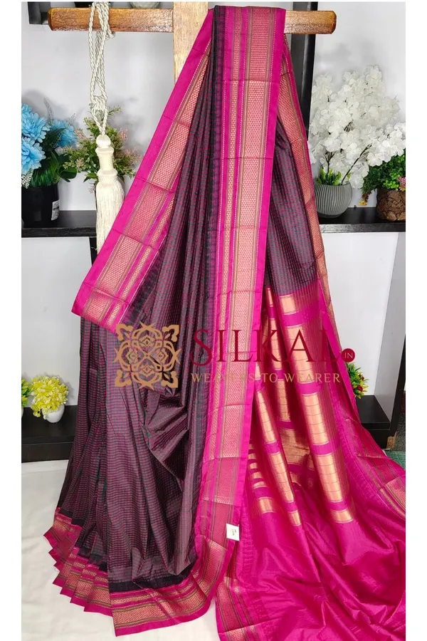 Ilkal_Small_Check_Cotton_Silk_Saree_SKL03999