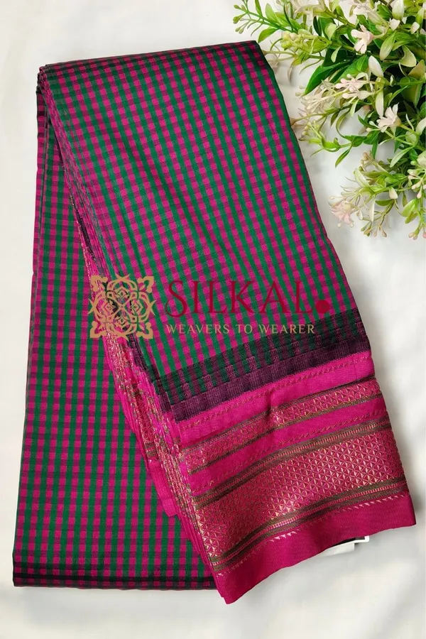 Ilkal_Small_Check_Cotton_Silk_Saree_SKL03999
