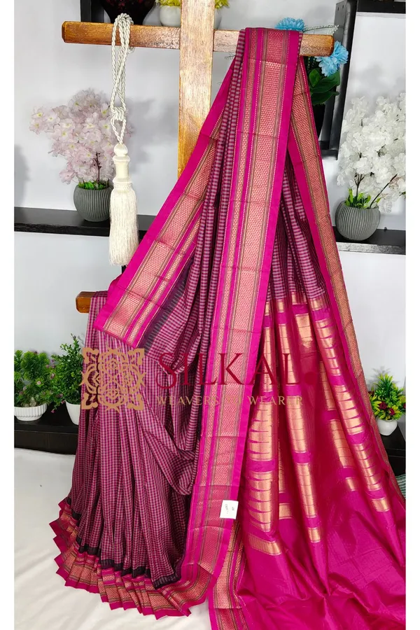 Ilkal_Small_Check_Cotton_Silk_Saree_SKL04004