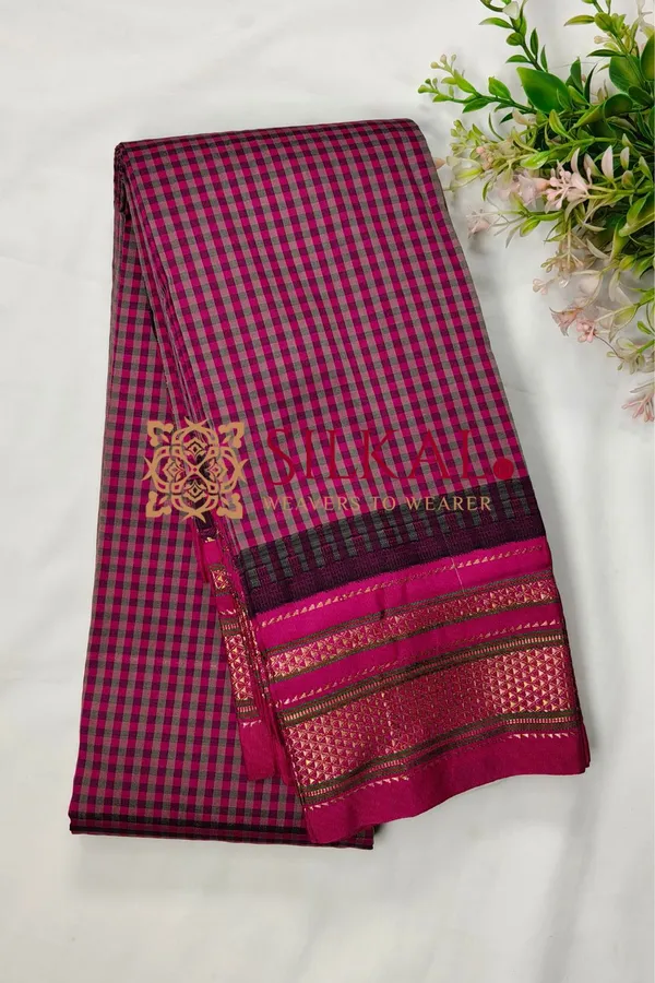 Ilkal_Small_Check_Cotton_Silk_Saree_SKL04004
