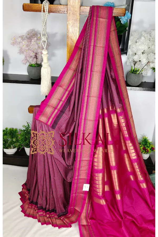 Ilkal_Small_Check_Cotton_Silk_Saree_SKL04004