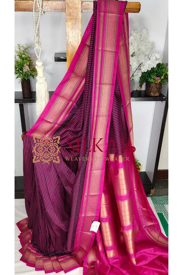 Ilkal_Small_Check_Cotton_Silk_Saree_SKL04005
