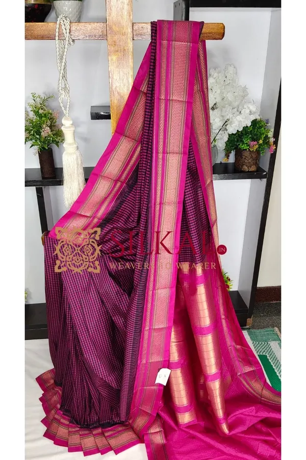 Ilkal_Small_Check_Cotton_Silk_Saree_SKL04005