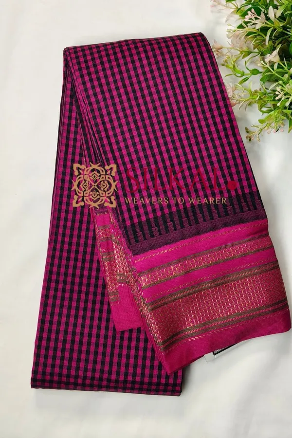 Ilkal_Small_Check_Cotton_Silk_Saree_SKL04005