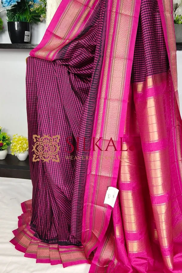 Ilkal_Small_Check_Cotton_Silk_Saree_SKL04005