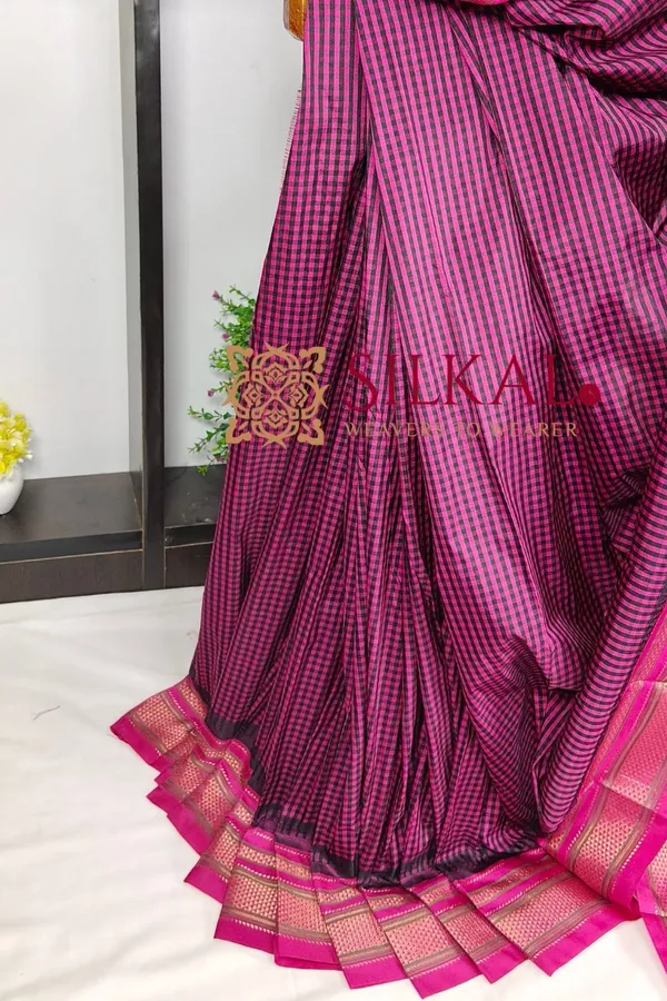 Ilkal_Small_Check_Cotton_Silk_Saree_SKL04005