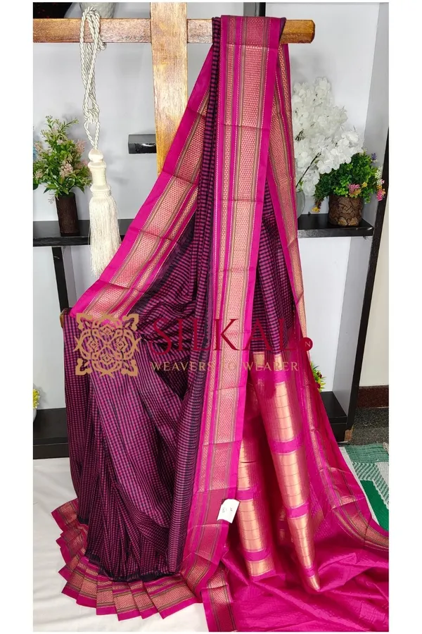 Ilkal_Small_Check_Cotton_Silk_Saree_SKL04005