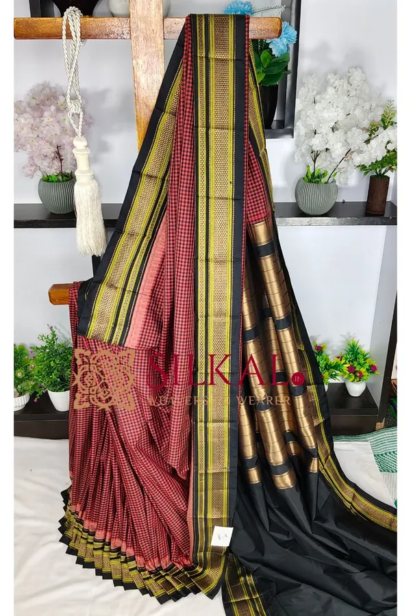 Ilkal_Small_Check_Cotton_Silk_Saree_SKL04006
