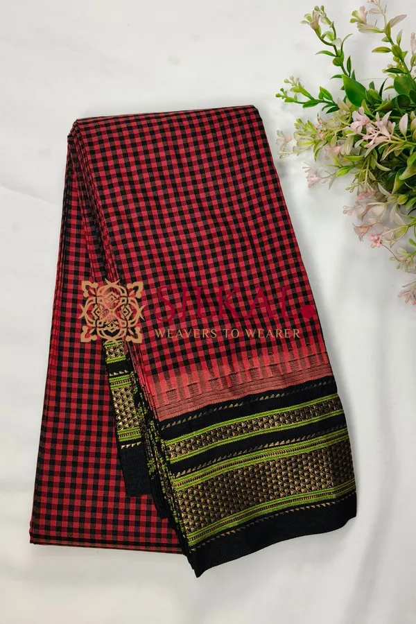 Ilkal_Small_Check_Cotton_Silk_Saree_SKL04006