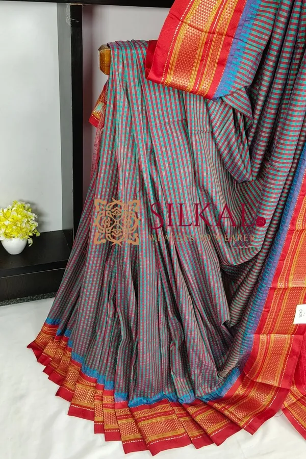 Ilkal_Small_Check_Cotton_Silk_Saree_SKL04007