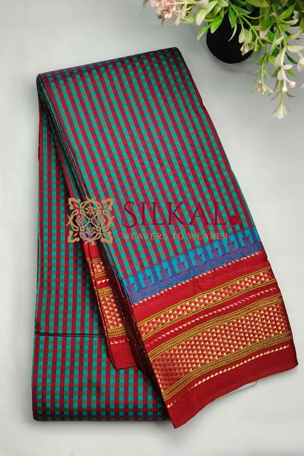 Ilkal_Small_Check_Cotton_Silk_Saree_SKL04007