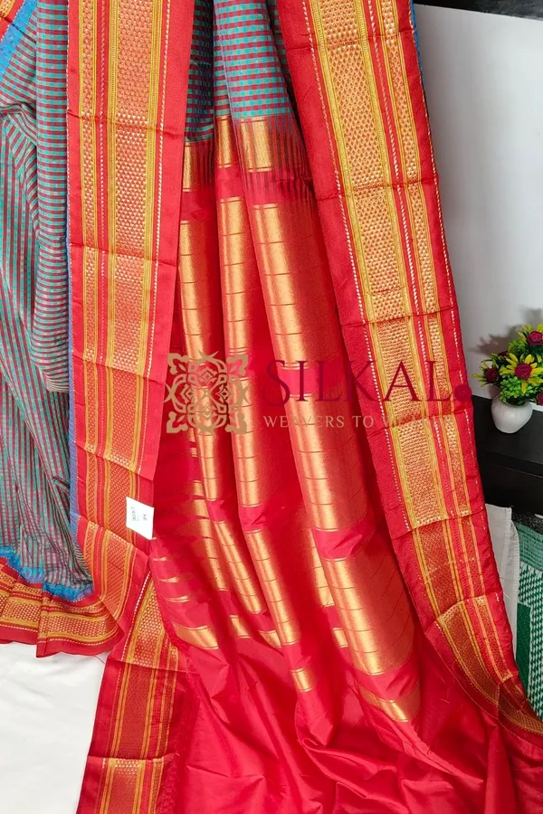 Ilkal_Small_Check_Cotton_Silk_Saree_SKL04007