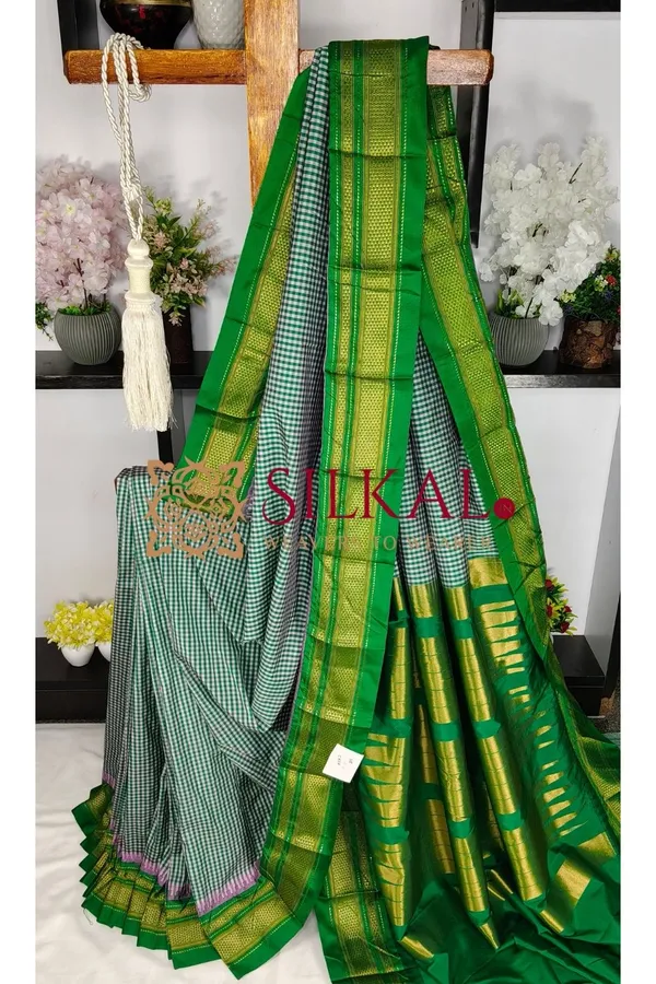 Ilkal_Small_Check_Cotton_Silk_Saree_SKL04008