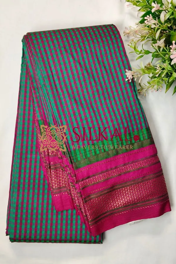 Ilkal_Small_Check_Cotton_Silk_Saree_SKL04013