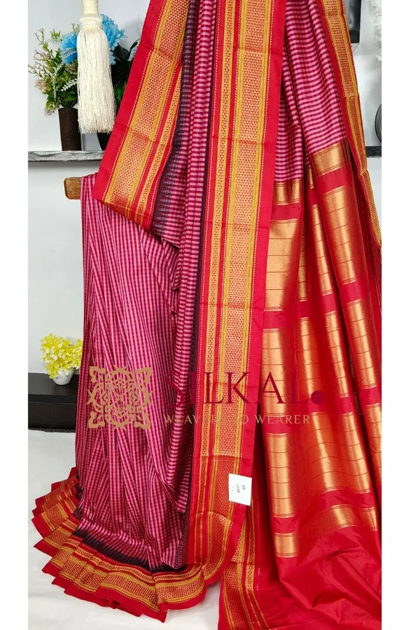 Ilkal_Small_Check_Cotton_Silk_Saree_SKL04016