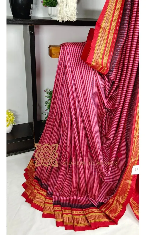 Ilkal_Small_Check_Cotton_Silk_Saree_SKL04016