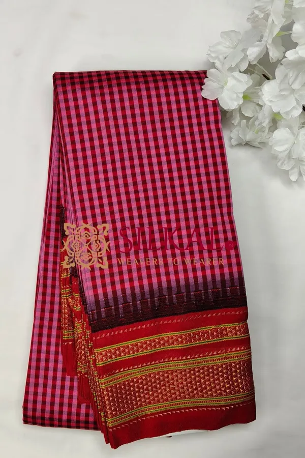 Ilkal_Small_Check_Cotton_Silk_Saree_SKL04016
