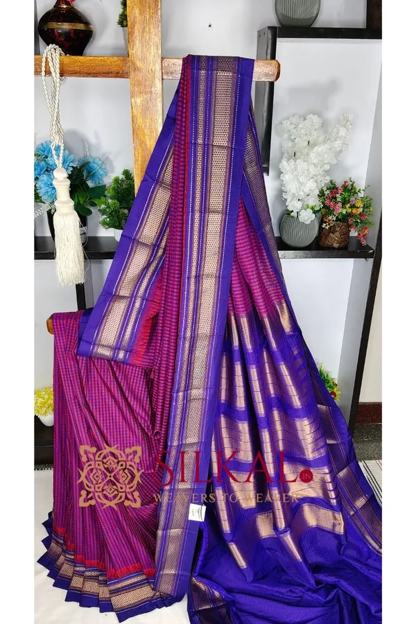 Ilkal_Small_Check_Cotton_Silk_Saree_SKL04017