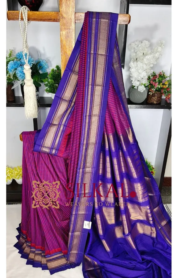 Ilkal_Small_Check_Cotton_Silk_Saree_SKL04017