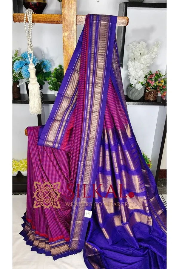 Ilkal_Small_Check_Cotton_Silk_Saree_SKL04017