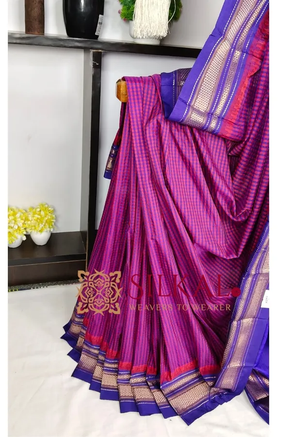 Ilkal_Small_Check_Cotton_Silk_Saree_SKL04017