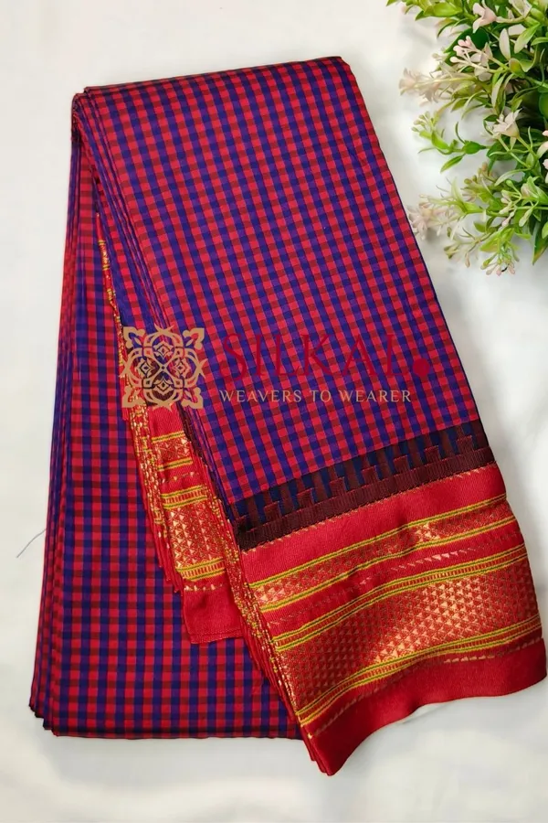 Ilkal_Small_Check_Cotton_Silk_Saree_SKL04018