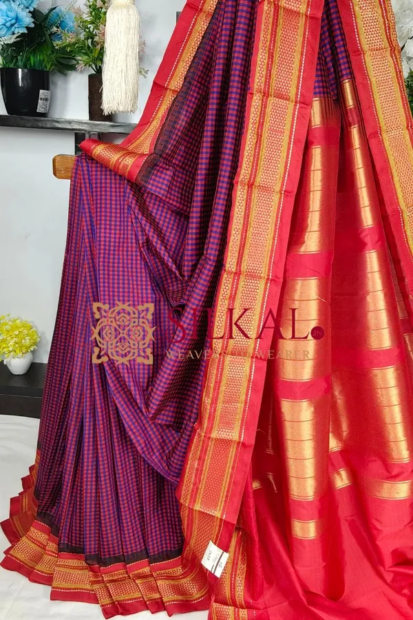 Ilkal_Small_Check_Cotton_Silk_Saree_SKL04018