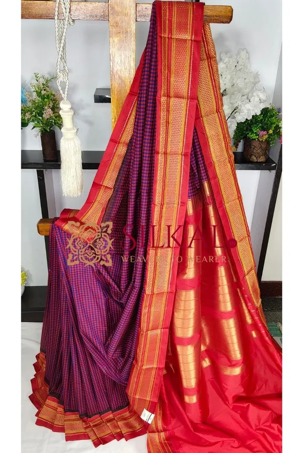 Ilkal_Small_Check_Cotton_Silk_Saree_SKL04018