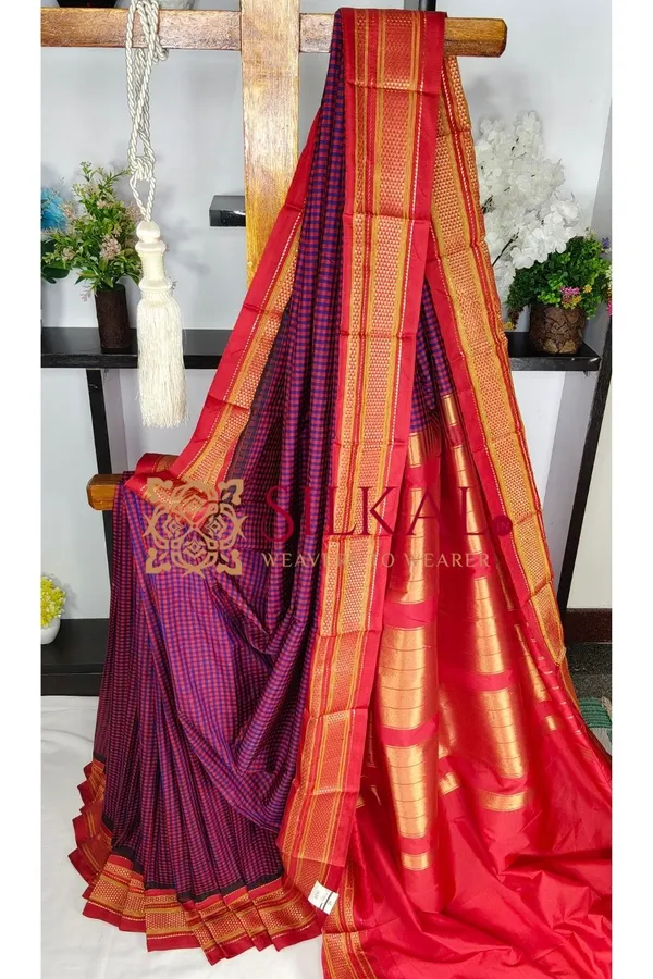 Ilkal_Small_Check_Cotton_Silk_Saree_SKL04018
