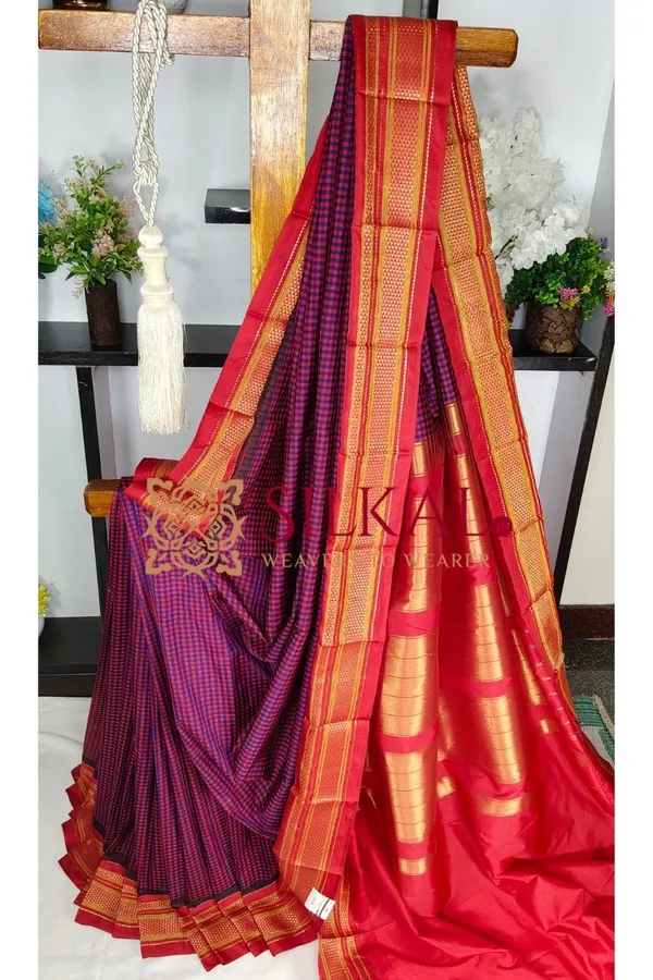 Ilkal_Small_Check_Cotton_Silk_Saree_SKL04018