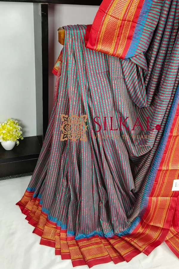 Ilkal_Small_Check_Cotton_Silk_Saree_SKL04019