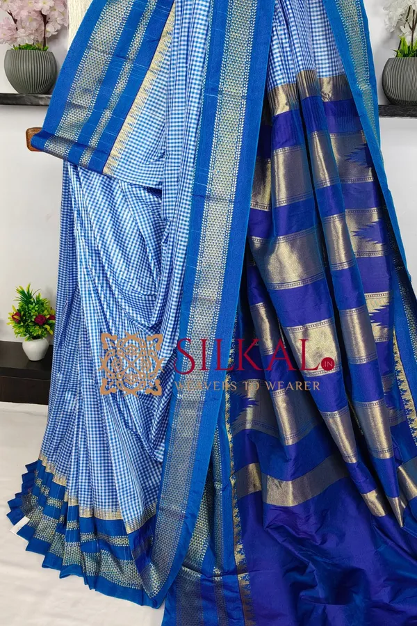 Ilkal_Small_Check_Cotton_Silk_Saree_SKL04025