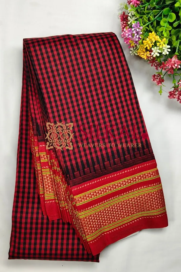 Ilkal_Small_Check_Cotton_Silk_Saree_SKL04029