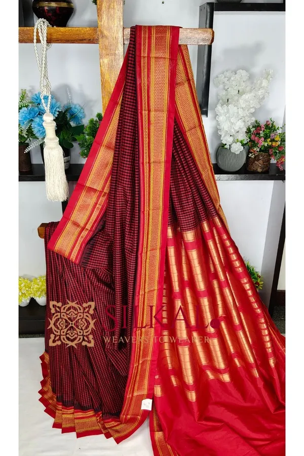 Ilkal_Small_Check_Cotton_Silk_Saree_SKL04029