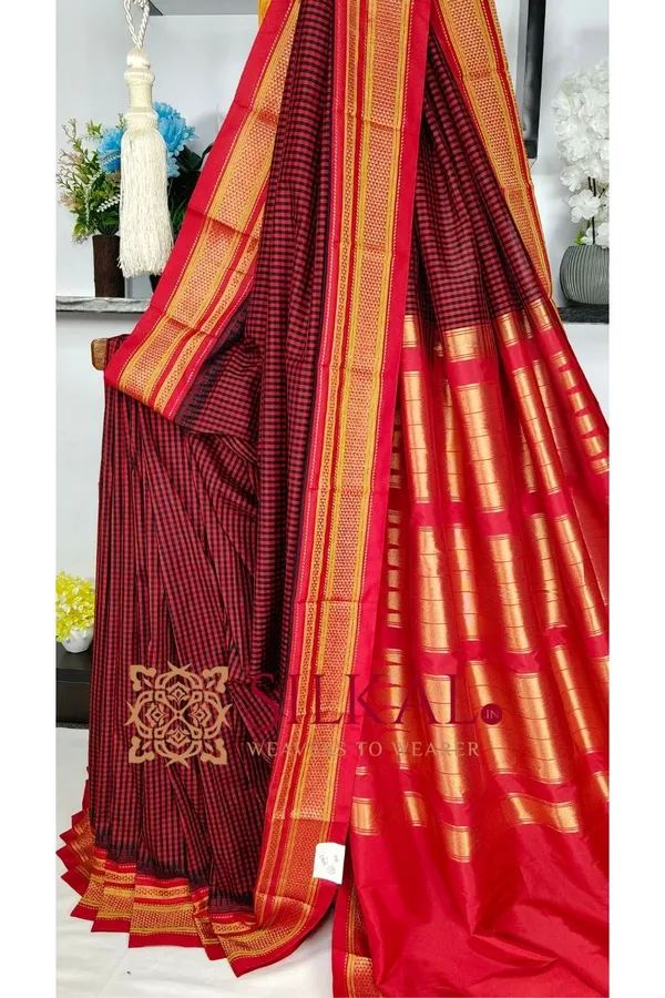 Ilkal_Small_Check_Cotton_Silk_Saree_SKL04029