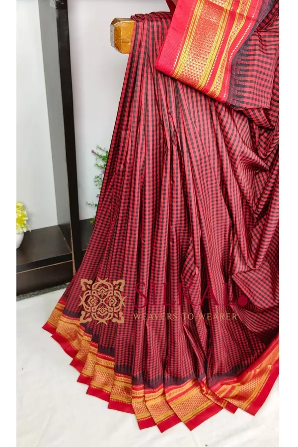 Ilkal_Small_Check_Cotton_Silk_Saree_SKL04029