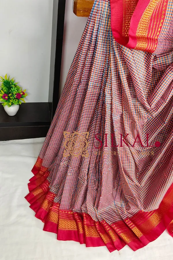 Ilkal_Small_Check_Cotton_Silk_Saree_SKL04033