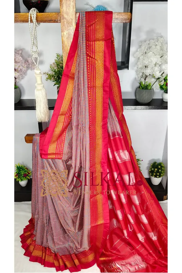 Ilkal_Small_Check_Cotton_Silk_Saree_SKL04033