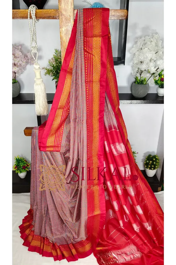 Ilkal_Small_Check_Cotton_Silk_Saree_SKL04033