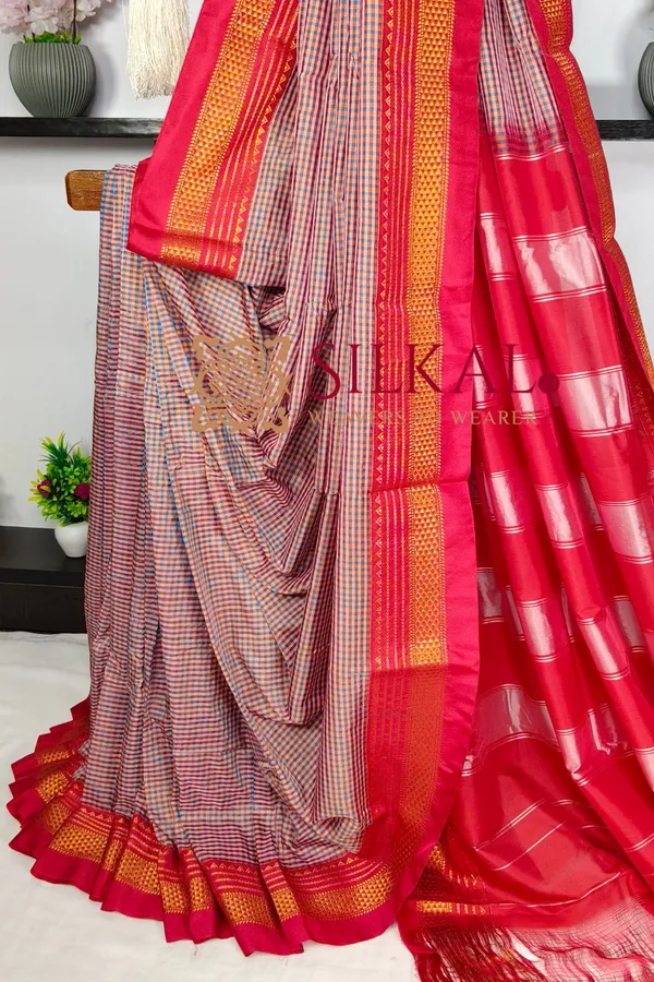 Ilkal_Small_Check_Cotton_Silk_Saree_SKL04033
