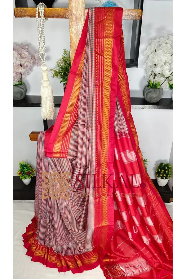 Ilkal_Small_Check_Cotton_Silk_Saree_SKL04033