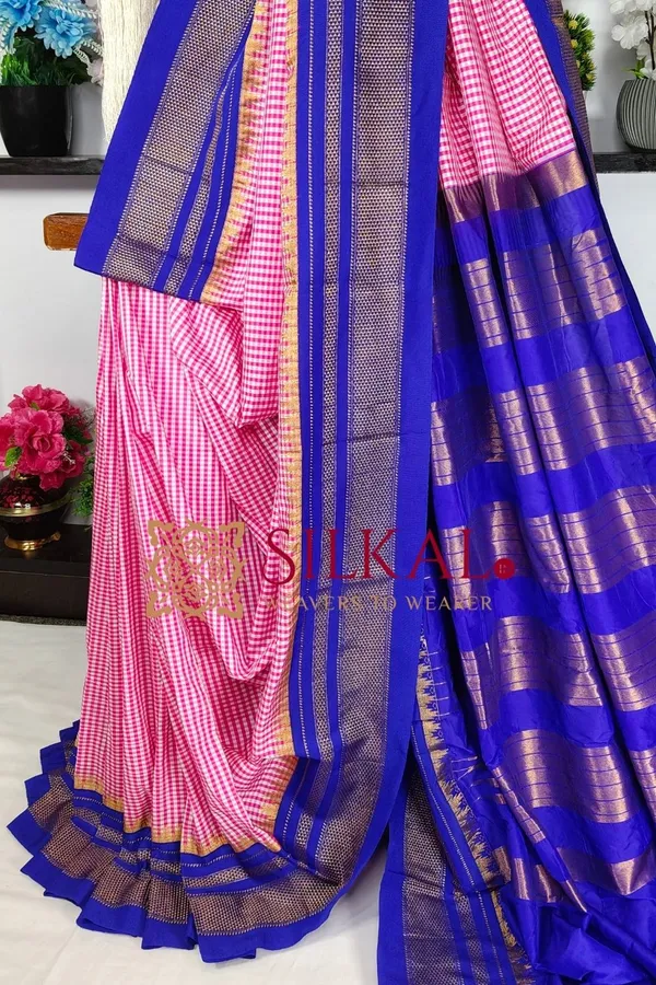 Ilkal_Small_Check_Cotton_Silk_Saree_SKL04036