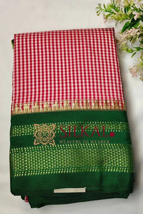 Ilkal_Small_Check_Cotton_Silk_Saree_SKL04038