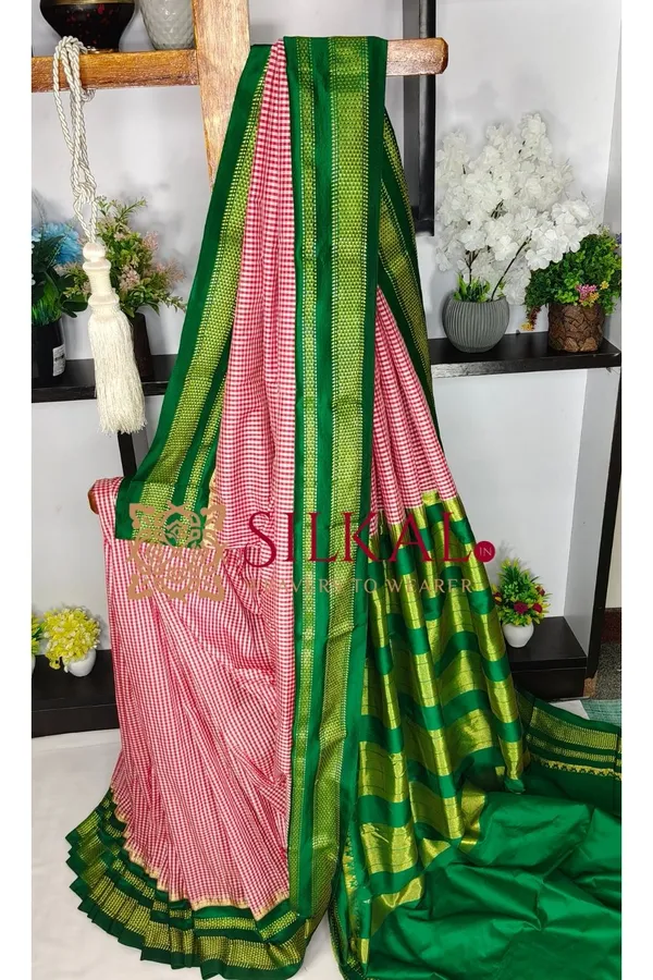 Ilkal_Small_Check_Cotton_Silk_Saree_SKL04038
