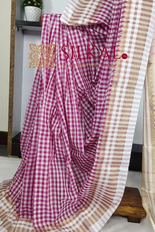 Ilkal_Small_Check_Cotton_Silk_Saree_Saree_Code-_SKL03433