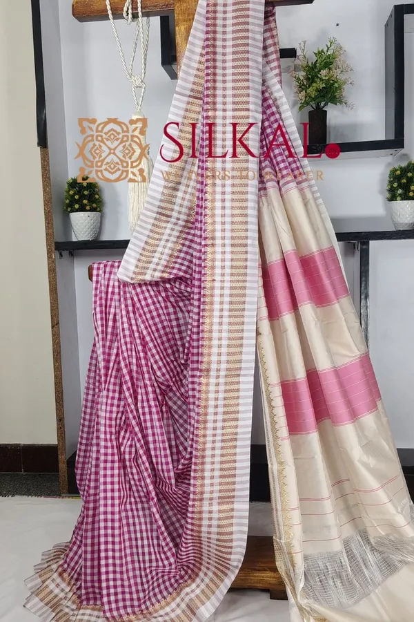Ilkal_Small_Check_Cotton_Silk_Saree_Saree_Code-_SKL03433