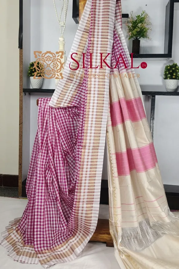 Ilkal_Small_Check_Cotton_Silk_Saree_Saree_Code-_SKL03433
